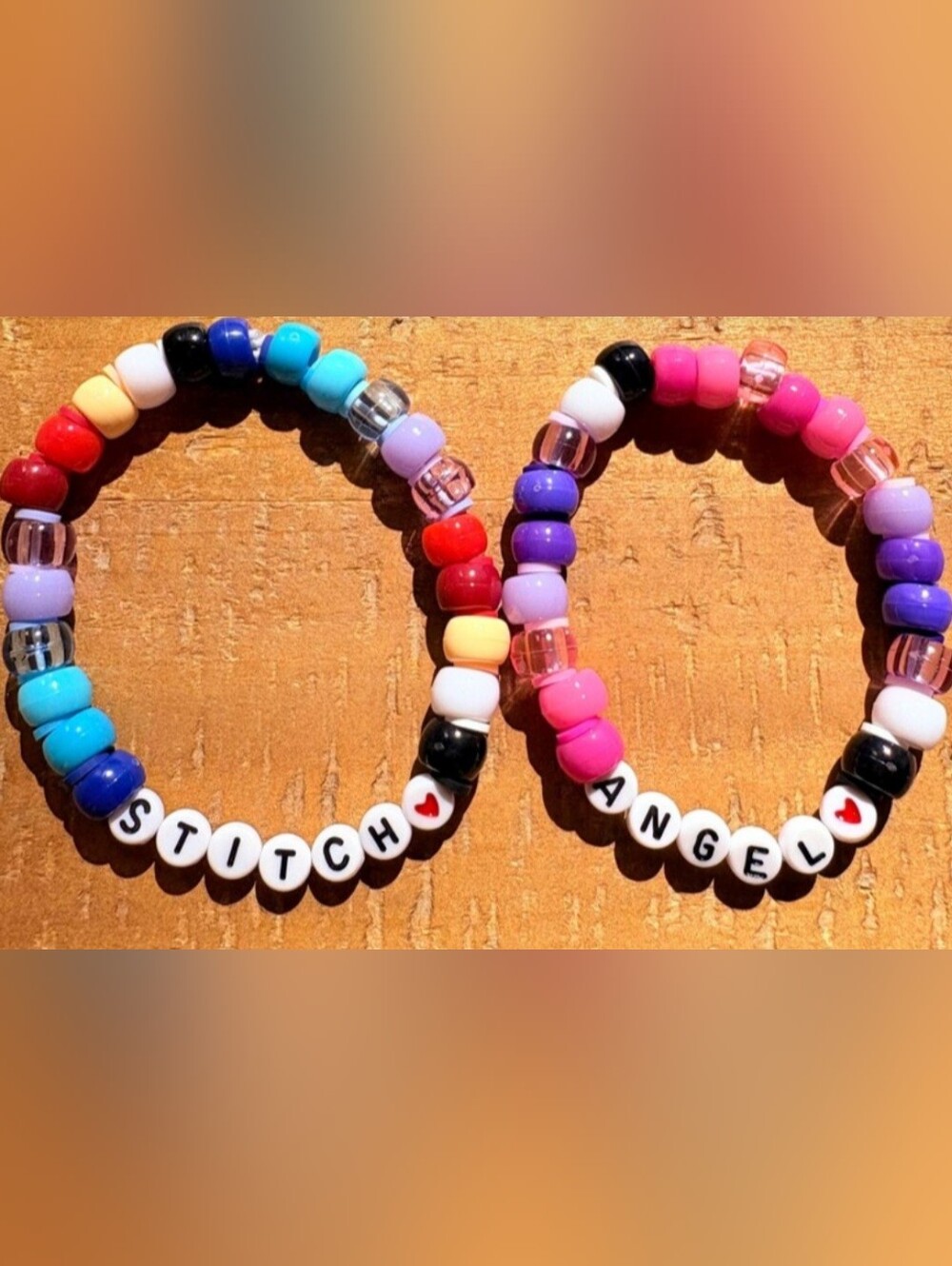 Disney 'Stitch' and 'Angel' Handmade Kandi Beaded Matching Bracelet Set Of 2